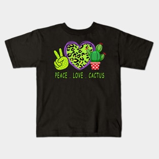 Peace Love Cactus Tropical desert plant Kids T-Shirt